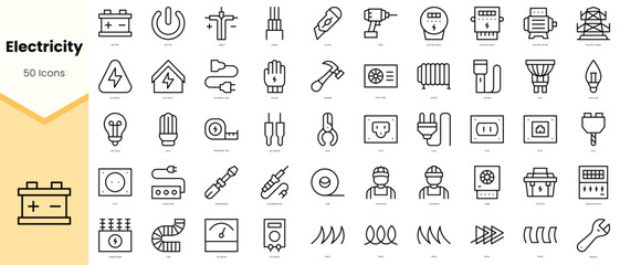 Set of electricity Icons. Simple line art style icons pack. Vector illustration