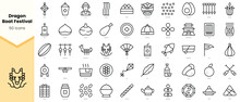 Set Of Dragon Boat Festival Icons. Simple Line Art Style Icons Pack. Vector Illustration
