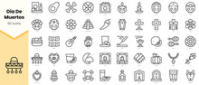 Set Of Dia De Muertos Icons. Simple Line Art Style Icons Pack. Vector Illustration