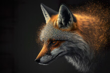 Fox In Grey Isolated Background And Fractures In The Background 3d Abstract Art Side Angle From The Right