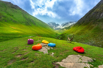 Wall Mural - Beautiful view of mountain valley landscape in Juta, Georgia.