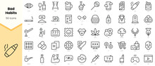 Set Of Bad Habits Icons. Simple Line Art Style Icons Pack. Vector Illustration