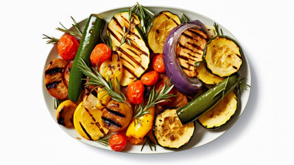 Wall Mural - Illustration from grilled vegetables on plate isolated on white created with Generative AI technology