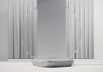 Poster - Abstract Minimal Modern White Podium Platform For Product Display Showcase 3D Rendering