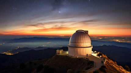 Wall Mural - a bustling observatory atop a mountain peak, with astronomers peering through powerful telescopes at