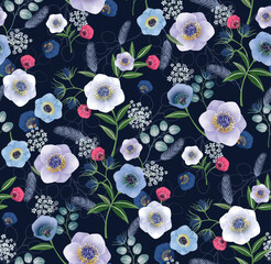 Wall Mural - Vector illustration of seamless floral pattern in spring season.  	