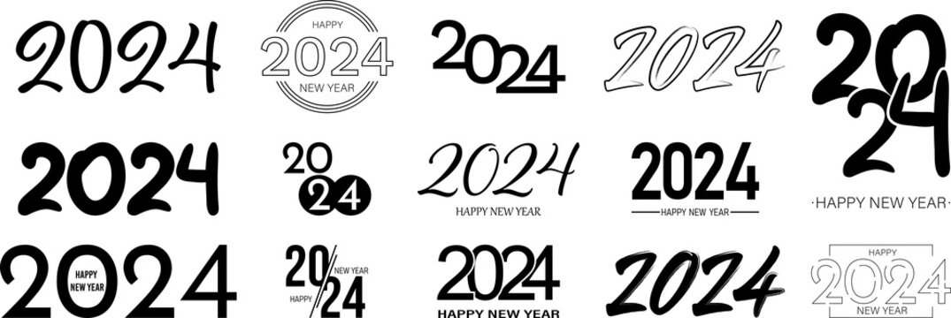 Set of 2024 Happy New Year logo. 2024 number design template. PNG