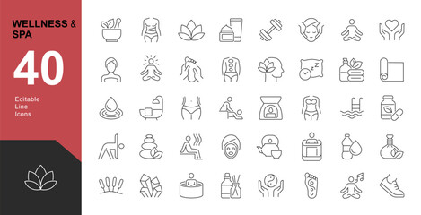 wellness and spa line editable icons set. vector illustration in modern thin line style of component