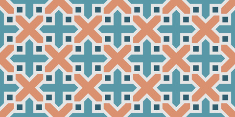 Fototapete - Abstract geometric seamless pattern, vector elegant color rhythmic repeating texture with cross ornament