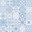 Azulejo tiles seamless vector pattern set - line art traditional design collection inspired by Portuguese and Spanish ornaments in navy blue

