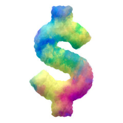 Poster - Colorful fluffy clouds currency symbols. This is a part of a set which also includes uppercase and lowercase letters, numbers, punctuation marks, shapes and frames