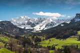 Fototapeta Góry - The snow-covered Mt. Saentis in the Alpstein Mountains, Ennetbuehl, Canton Sankt Gallen, Switzerland