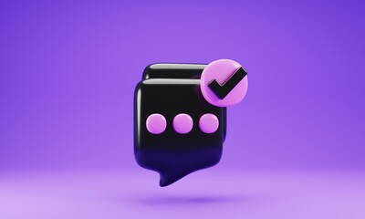 Poster - Speech bubble icon with checklist sign. 3d rendering illustration