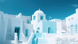 Fototapeta  - Abstract architecture of cycladic aegean traditional buildings, Santorini, Greece. Generative Ai