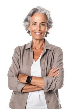 Wall Mural -  - Middle-aged woman, a successful woman leader portrait. Isolated on transparent white background. Generative AI