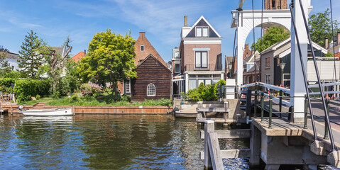 Wall Mural - Panorama of the white wooden bridge in Loenen, Netherlands