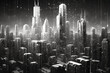 A black and white, futuristic and digital looking version of skyine. AI generative