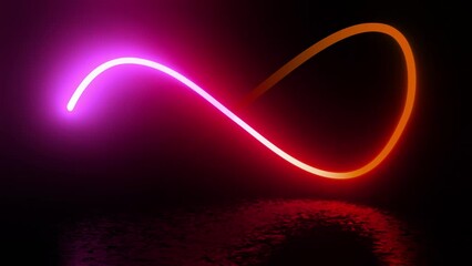 glowing infinity light sign loop animation on dark background. colorful neon forever or bright limit