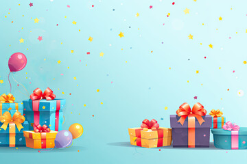 Aufkleber - Vibrant birthday scene with gift boxes and balloons, ready for joyful celebrations