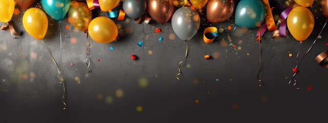 Poster - A lively and colorful birthday celebration setting for kids, with multi-colored balloons and confetti.