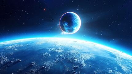 Blue planet and blue stars space 