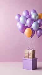 Aufkleber - Various present boxes with bows and inflatable balloons birthday colorful background copy space