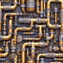Whimsical Seamless Pattern With Pipes And Valves. Repetitive Industrial Background. Generative AI