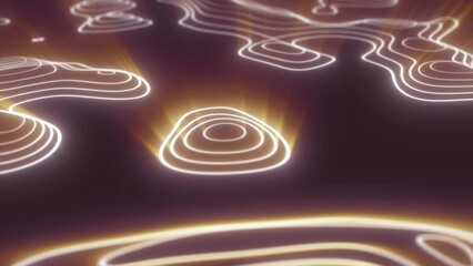 Wall Mural - Abstract yellow looped futuristic hi-tech landscape with mountains and canyons from glowing energy circles and magic lines background
