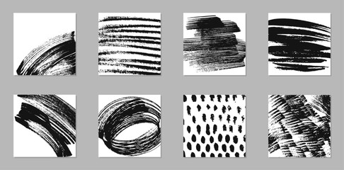 Wall Mural - set of grunge abstract backgrounds. black ink marks, brush strokes, patterns.