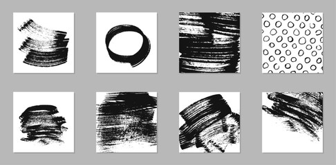 Wall Mural - set of grunge abstract backgrounds. black ink marks, brush strokes, patterns.