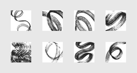set of abstract backgrounds. black ink marks, brush strokes, patterns.