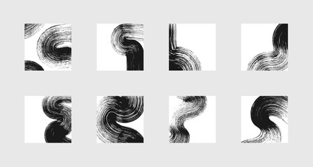 Wall Mural - set of abstract backgrounds. black ink marks, brush strokes, patterns.