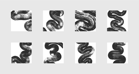 Wall Mural - set of abstract backgrounds. black ink marks, brush strokes, patterns.