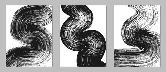 Wall Mural - set of abstract backgrounds. black ink brush strokes, patterns, posters, cover.