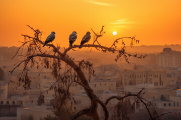 Wall Mural - birds on the tree in Jerusalem. AI generative