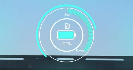 Poster - Animation of car dashboard interface with data processing against time-lapse of city traffic