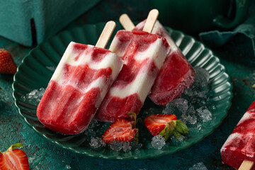 Poster - refreshing strawberry and yogurt popsicles