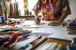 © DesignVectX - The process of a fashion designer sketching new designs in a bright and airy studio. Generative AI