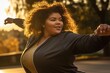 A candid shot of a plus size woman engaged in an active lifestyle. Generative AI