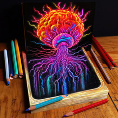 Wall Mural - pencil drawing drawing brain - by generative ai