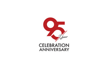 95th, 95 years, 95 year anniversary with red color isolated on white background, vector design for celebration vector