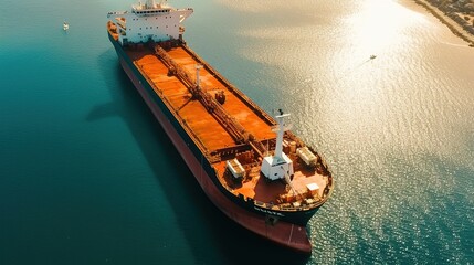 Wall Mural - Panoramic front view of a cargo ship carrying oil, Generative AI