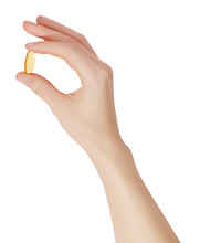 Hand Holding The Supplements (omega 3, Vitamins) On Transparent Background