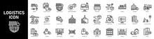 Logistics Icon Set. Shipping, Transportation, Delivery, Cargo, Freight, Route Planning, Export And Import Icon. Vector Illustration