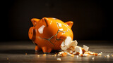 Fototapeta  - Broken piggy bank in finance background concept for economic recession, depression or bankruptcy, generative ai