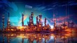 © Satawat - With double exposure artwork, an oil, gas, and petrochemical refinery factory demonstrates the future of power and the energy sector.The Generative AI