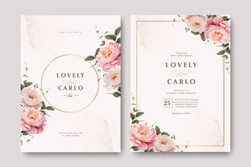 Wedding invitation card template with golden line