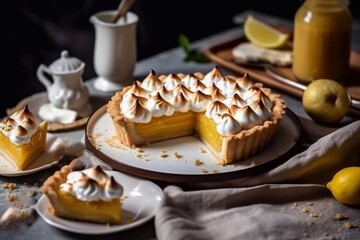 Wall Mural - Delicious homemade. Lemon Meringue Pie. Generative AI.