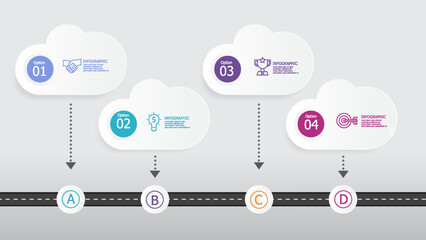 Wall Mural - cloud horizontal steps timeline infographic element report background with business line icon 4 step