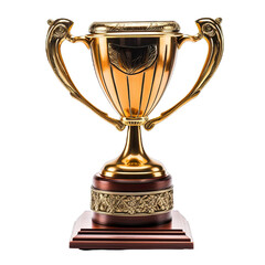  a golden trophy on a wooden base for awards and recognition